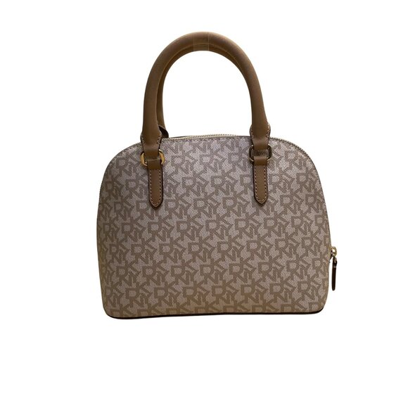 Dkny Women’s Grey Coated Canvas Monogram Dome With Crossbody Strap Clutch Bag - Picture 3 of 11